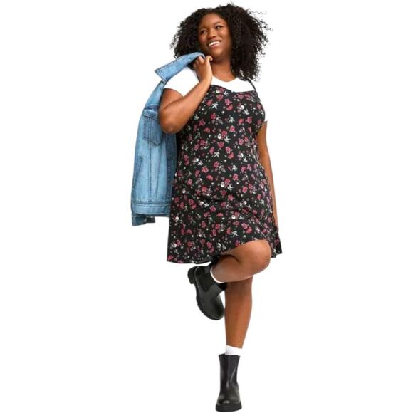 Torrid Plus Size Mini Stretch Challis Skull,Rose,Heart Slip Dress - Picture 6 of 15